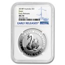 2018 Australia 1 oz Silver Swan MS-70 NGC (ER)