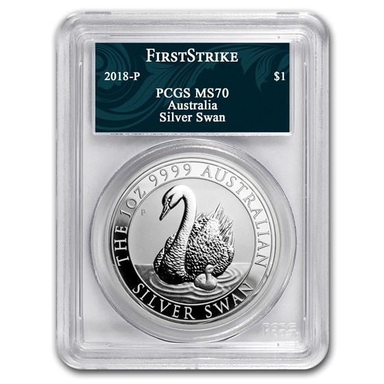 2018 Australia 1 oz Silver Swan MS-70 PCGS (FS, Swan Label)
