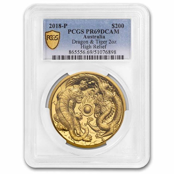 2018 Australia 2 oz Gold Draon & Tiger PR-69 PCGS DCAM HR 2018 Australia 2 oz Gold Draon & Tiger PR-69 PCGS DCAM HR