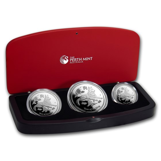 2018 Australia 3-Coin Silver Lunar Dog Proof Set 2018 Australia 3-Coin Silver Lunar Dog Proof Set