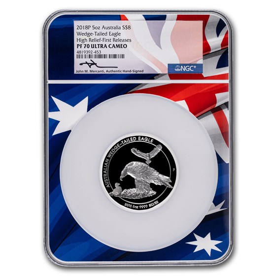 2018 Australia 5 oz Silver Wedge Tailed Eagle PF-70 UCAM NGC (HR) 2018 Australia 5 oz Silver Wedge Tailed Eagle PF-70 UCAM NGC (HR)