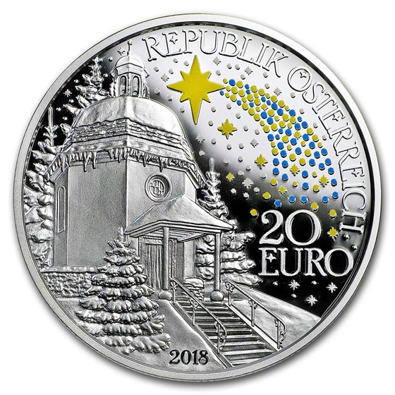 2018 Austria Ag €20 200th Anniv. of Silent Night (Luminescent) 2018 Austria Ag €20 200th Anniv. of Silent Night (Luminescent)