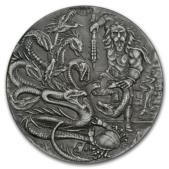 2018 BIOT 2 oz Silver £4 High Relief Antique Hercules & Hydra 2018 BIOT 2 oz Silver £4 High Relief Antique Hercules & Hydra