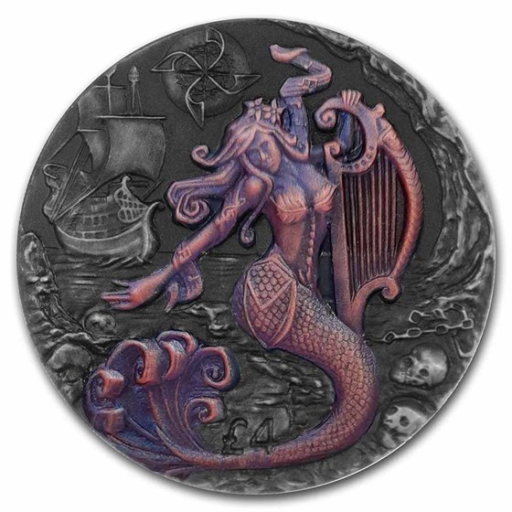 2018 BIOT 2 oz Silver £4 Iridescent Antique High Relief Siren 2018 BIOT 2 oz Silver £4 Iridescent Antique High Relief Siren