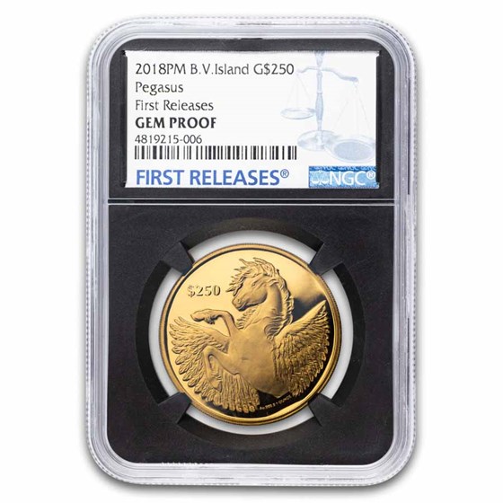 2018 British Virgin Islands 1 oz Gold Pegasus Gem Proof NGC