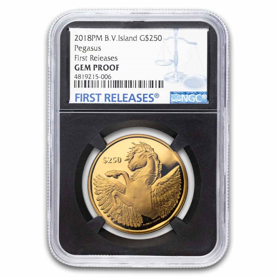 2018 British Virgin Islands 1 oz Gold Pegasus Gem Proof NGC