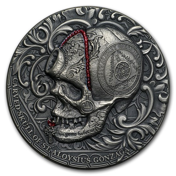 2018 Cameroon 1 oz Silver Carved Skull II Aloysius Gonzaga Bones 2018 Cameroon 1 oz Silver Carved Skull II Aloysius Gonzaga Bones