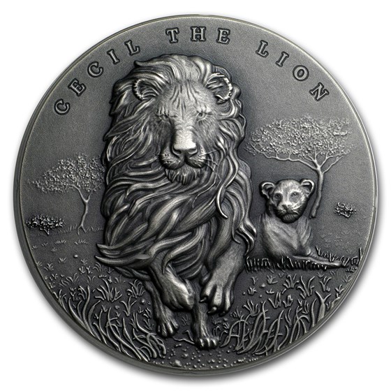 2018 Cameroon 2 oz Silver Antique Cecil the Lion 2018 Cameroon 2 oz Silver Antique Cecil the Lion