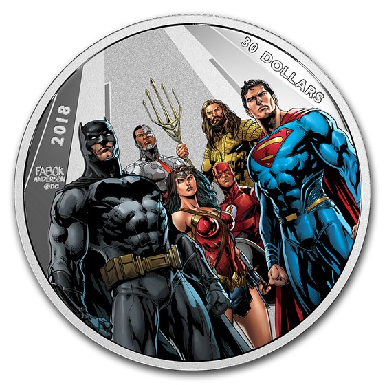 2018 CAN 2 oz Ag $30 Justice League™ World's Greatest Superheroes