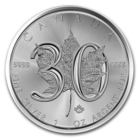 2018 Canada 1 oz Silver Maple Leaf 30th Anniversary BU