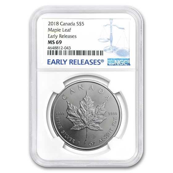 2018 Canada 1 oz Silver Maple Leaf MS-69 NGC (Early Release) 2018 Canada 1 oz Silver Maple Leaf MS-69 NGC (Early Release)