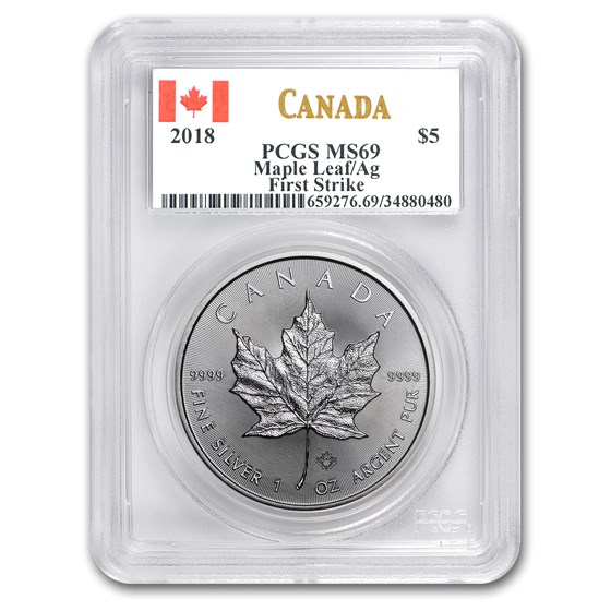 2018 Canada 1 oz Silver Maple Leaf MS-69 PCGS (FirstStrike®) 2018 Canada 1 oz Silver Maple Leaf MS-69 PCGS (FirstStrike®)