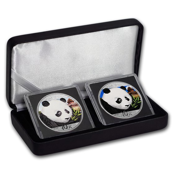 2018 China 2-Coin 30 gram Silver Colorized Panda Day/Night Set 2018 China 2-Coin 30 gram Silver Colorized Panda Day/Night Set