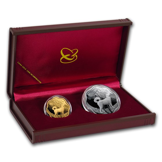 2018 China 2-Coin Year of the Dog Au/Ag Blossom Set (Box & COA) 2018 China 2-Coin Year of the Dog Au/Ag Blossom Set (Box & COA)