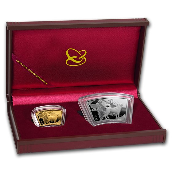 2018 China 2-Coin Year of the Dog Au/Ag Proof Fan Set (Box & COA) 2018 China 2-Coin Year of the Dog Au/Ag Proof Fan Set (Box & COA)
