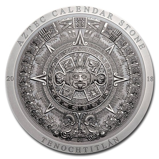 2018 Cook Islands 3 oz Silver Antique Aztec Calendar Stone 2018 Cook Islands 3 oz Silver Antique Aztec Calendar Stone