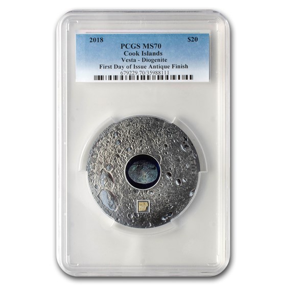 2018 Cook Islands Silver Meteorites Vesta MS-70 PCGS (1st Day) 2018 Cook Islands Silver Meteorites Vesta MS-70 PCGS (1st Day)