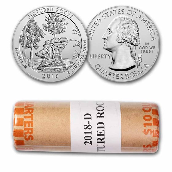 2018-D ATB Quarter Pictured Rocks Lakeshore BU 40-Coin Roll 2018-D ATB Quarter Pictured Rocks Lakeshore BU 40-Coin Roll