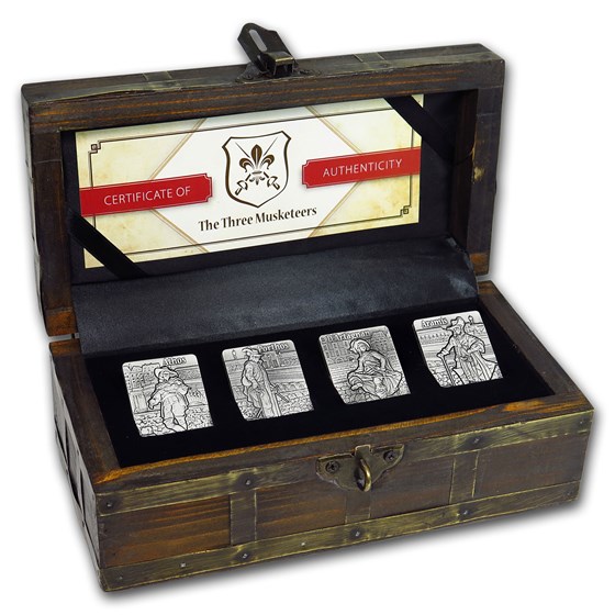 2018 Djibouti Silver Three Musketeers Antique Finish 4-coin Set 2018 Djibouti Silver Three Musketeers Antique Finish 4-coin Set