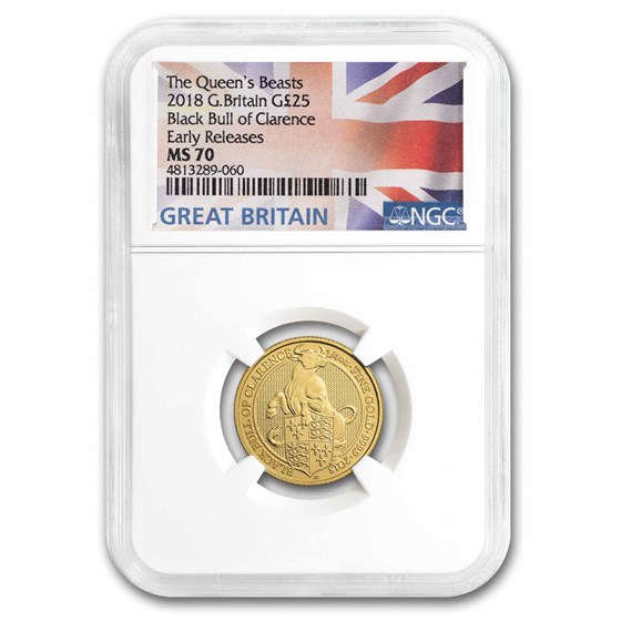 2018 GB 1/4 oz Gold Queen's Beasts The Bull MS-70 NGC ER 2018 GB 1/4 oz Gold Queen's Beasts The Bull MS-70 NGC ER