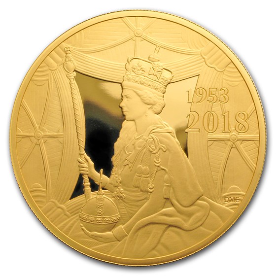 2018 GB £10 Proof 5 oz Gold Queen's Sapphire Coronation 2018 GB £10 Proof 5 oz Gold Queen's Sapphire Coronation