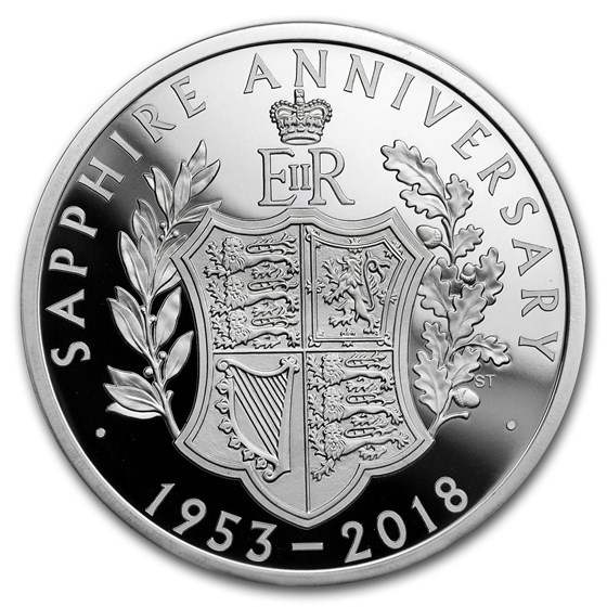 2018 GB £5 Proof Silver Queen's Sapphire Coronation Piedfort 2018 GB £5 Proof Silver Queen's Sapphire Coronation Piedfort