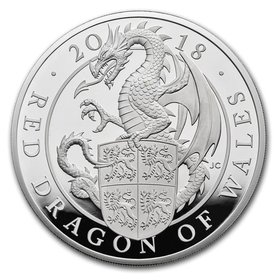 2018 GB Proof 10 oz Silver Queen's Beasts Dragon (Box & COA)