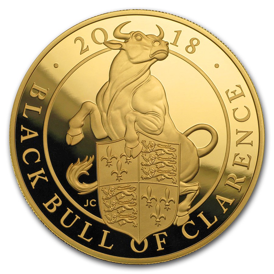 2018 GB Proof 5 oz Gold Queen's Beasts Bull (Box & COA)