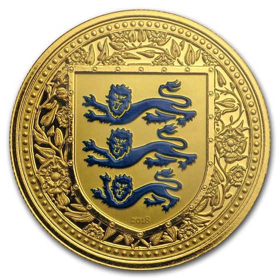 2018 Gibraltar 1 oz Gold Royal Arms of England Colorized (Blue)