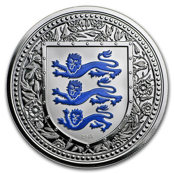 2018 Gibraltar 1 oz Silver Royal Arms of England Proof (Blue)