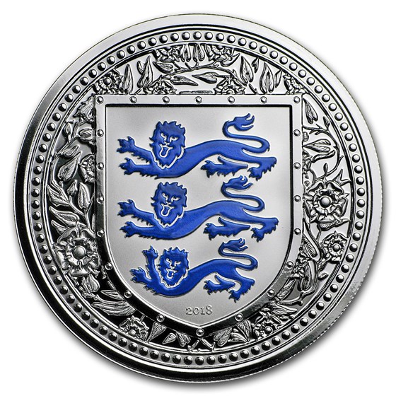 2018 Gibraltar 1 oz Silver Royal Arms of England Proof (Blue) 2018 Gibraltar 1 oz Silver Royal Arms of England Proof (Blue)