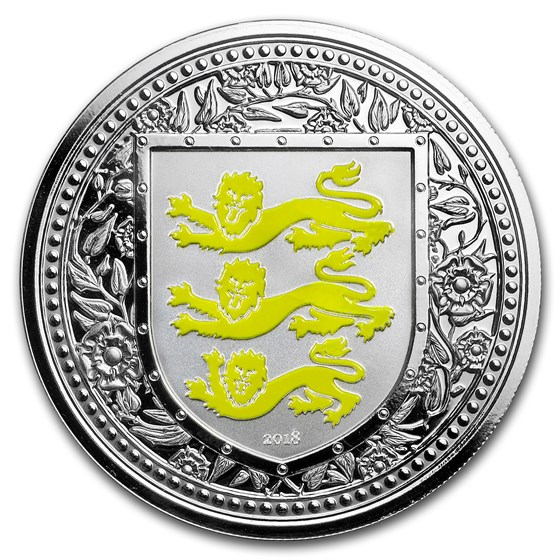 2018 Gibraltar 1 oz Silver Royal Arms of England Proof (Yellow)