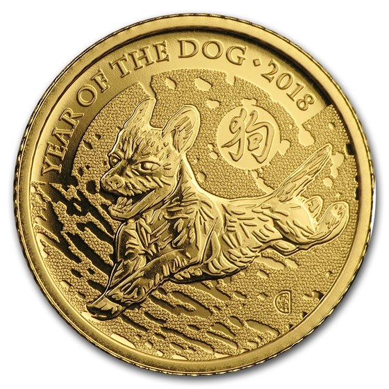 2018 Great Britain 1/10 oz Gold Year of the Dog BU (Box & COA)