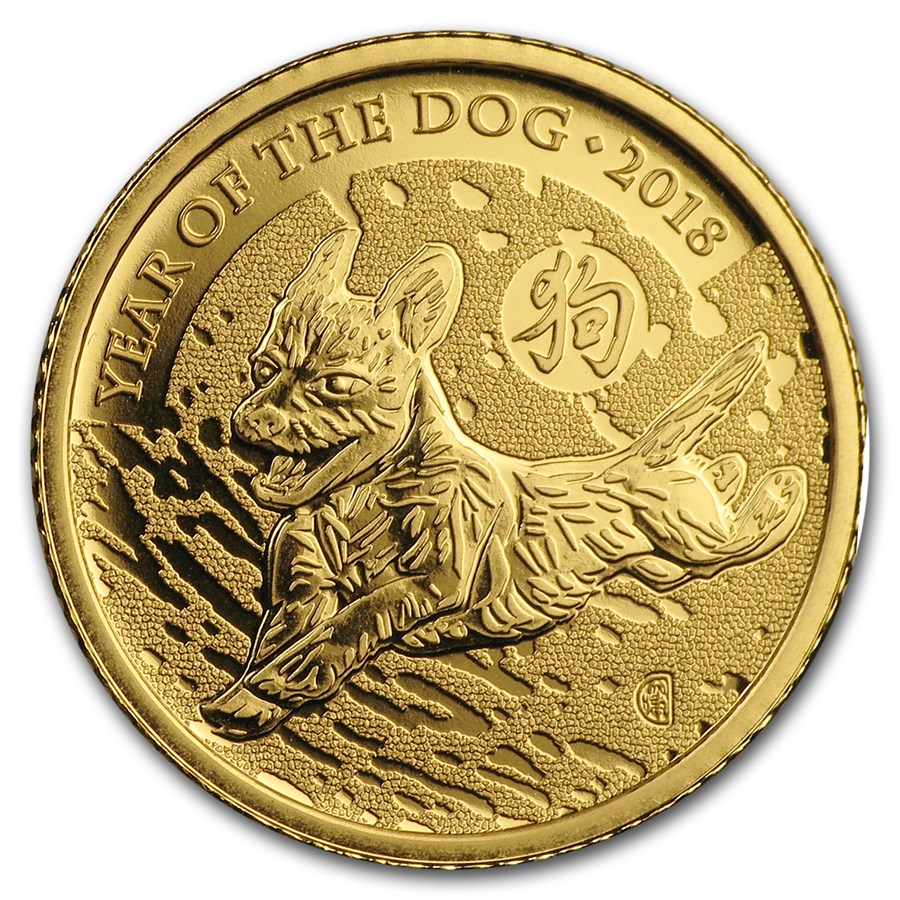 2018 Great Britain 1/10 oz Gold Year of the Dog BU (Box & COA)