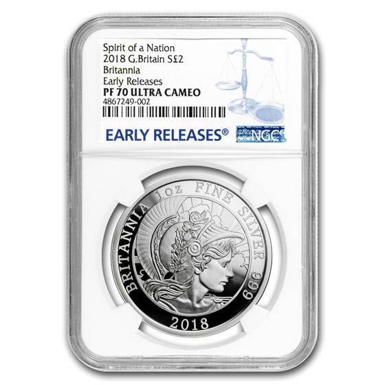 2018 Great Britain 1 oz Silver Britannia PF-70 NGC (ER) 2018 Great Britain 1 oz Silver Britannia PF-70 NGC (ER)
