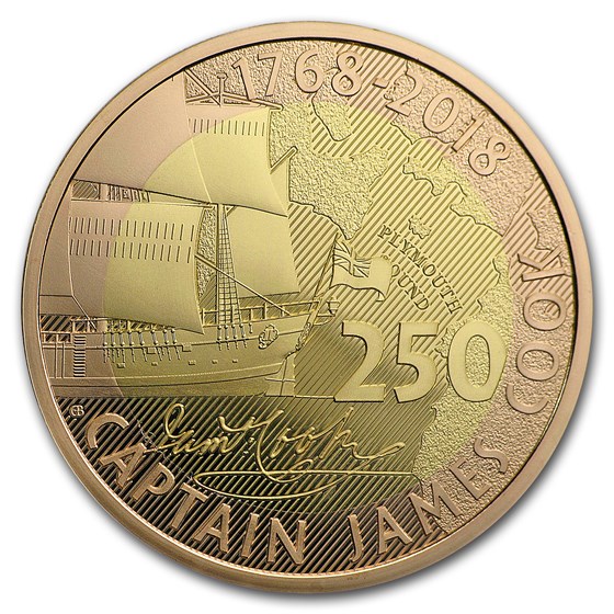 2018 Great Britain £2 Gold Captain Cook (w/Box) 2018 Great Britain £2 Gold Captain Cook (w/Box)
