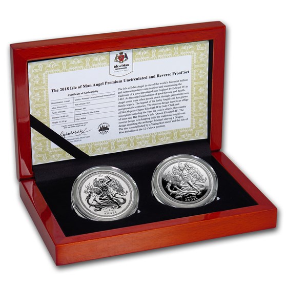2018 Isle of Man 2-Coin Silver Angel Premium BU/Reverse Proof Set 2018 Isle of Man 2-Coin Silver Angel Premium BU/Reverse Proof Set