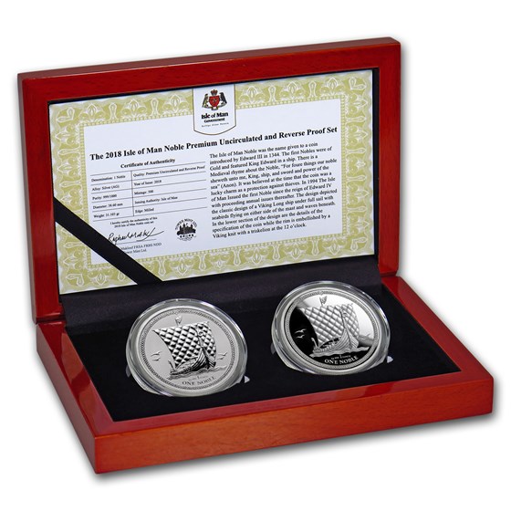 2018 Isle of Man 2-Coin Silver Noble Premium BU/Reverse Proof Set 2018 Isle of Man 2-Coin Silver Noble Premium BU/Reverse Proof Set