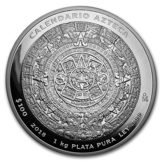 2018 Mexico 1 kilo Silver Aztec Calendar (w/Box & COA)