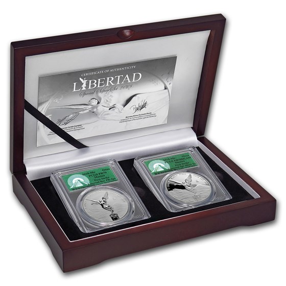 2018 Mexico 2-Coin Silver Libertad Set Proof/Reverse PR-70 PCGS 2018 Mexico 2-Coin Silver Libertad Set Proof/Reverse PR-70 PCGS