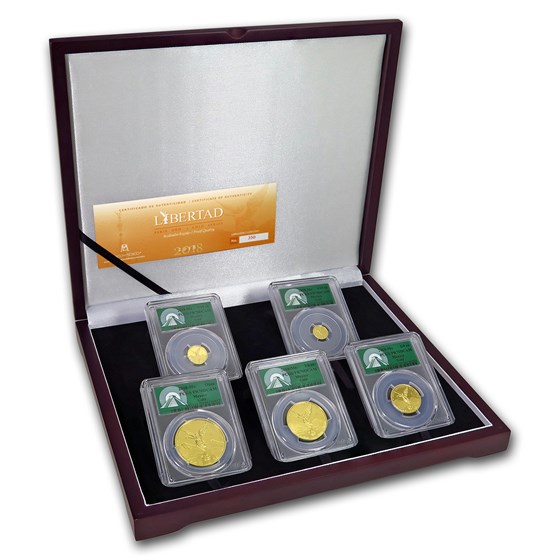 2018 Mexico 5-Coin Gold Libertad Set PR-70 PCGS (Green Label) 2018 Mexico 5-Coin Gold Libertad Set PR-70 PCGS (Green Label)