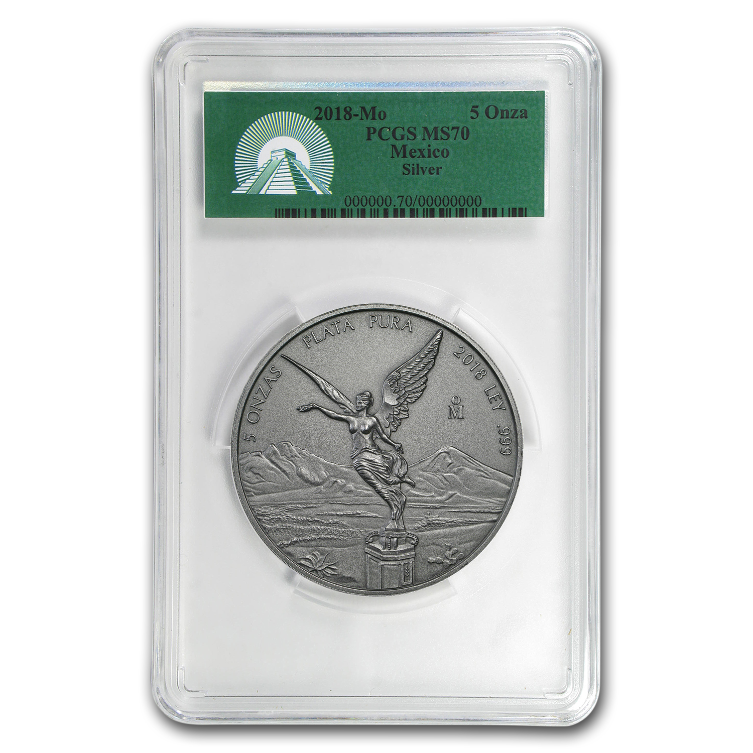 Buy 2018 Mexican 5 oz Silver Libertad Antiqued (COA #1, MS-70 PCGS