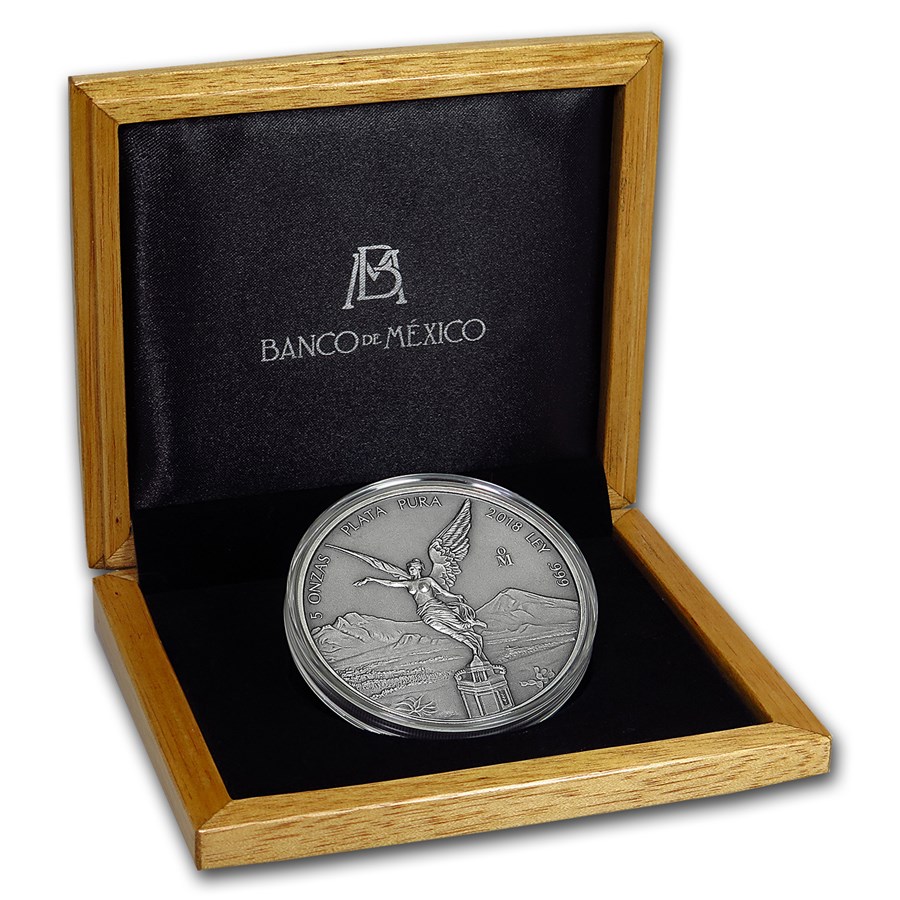 2018 Mexico 5 oz Silver Libertad Antiqued Finish (w/ Box & COA)