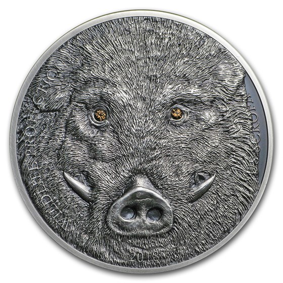 2018 Mongolia 1 oz Antique Silver Wildlife Protection Wild Boar 2018 Mongolia 1 oz Antique Silver Wildlife Protection Wild Boar