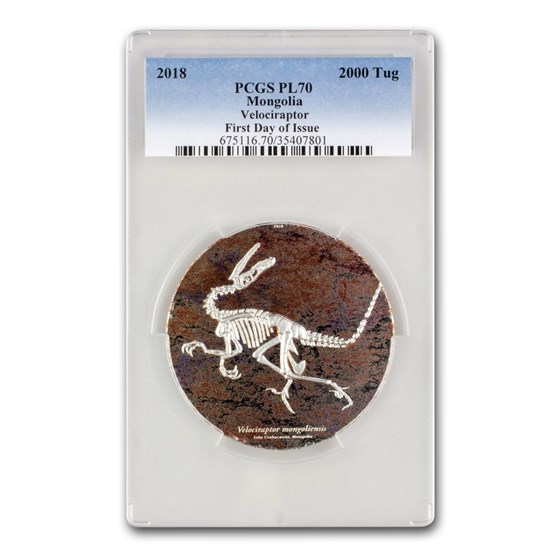 2018 Mongolia 3 oz Silver Velociraptor PL-70 PCGS (First Day) 2018 Mongolia 3 oz Silver Velociraptor PL-70 PCGS (First Day)