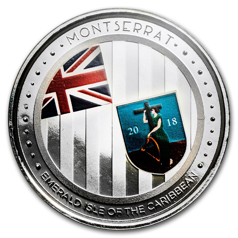 2018 Montserrat 1 oz Ag Emerald Isle of the Caribbean (Colorized)