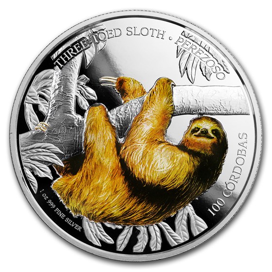 2018 Nicaragua 1 oz Silver 100 Córdobas Wildlife: Sloth 2018 Nicaragua 1 oz Silver 100 Córdobas Wildlife: Sloth