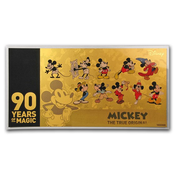 2018 Niue 1 gram Gold $10 Note Disney Mickey's 90th Anniversary 2018 Niue 1 gram Gold $10 Note Disney Mickey's 90th Anniversary