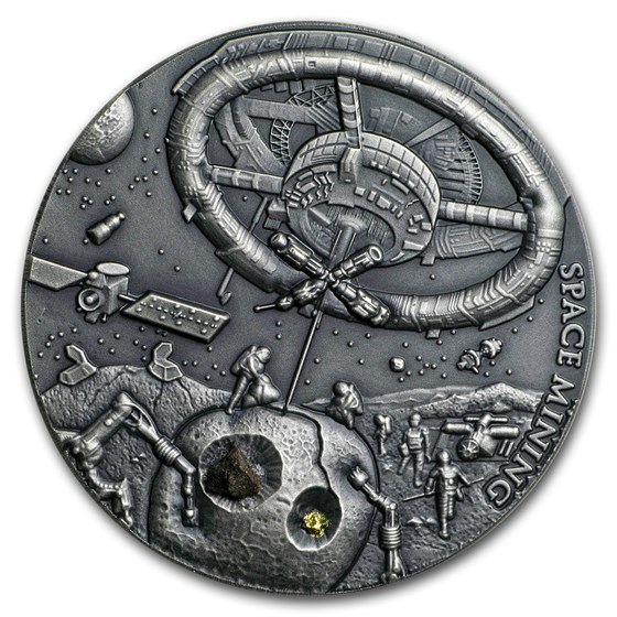 2018 Niue 1 oz Antique Silver Space Mining Station 2018 Niue 1 oz Antique Silver Space Mining Station