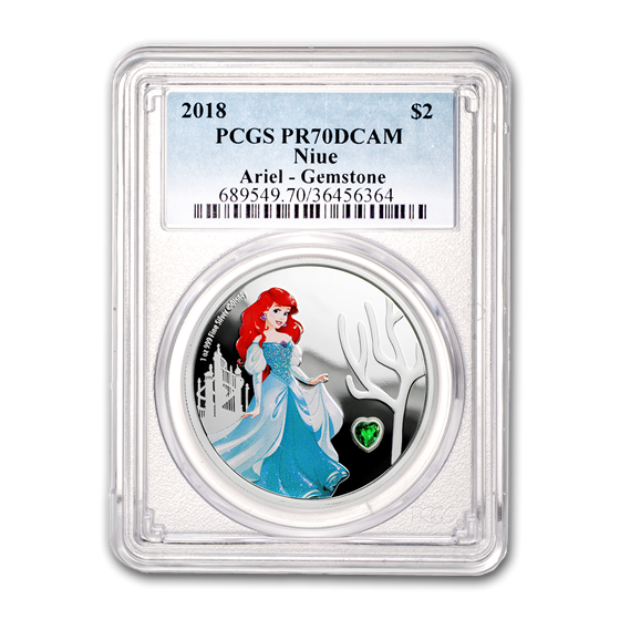 2018 Niue 1 oz Silver $2 Ariel w/Gemstone PR-70 PCGS 2018 Niue 1 oz Silver $2 Ariel w/Gemstone PR-70 PCGS